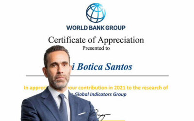 Rui Botica Santos reconhecido com o Certificado de apreciação do Grupo Banco Mundial